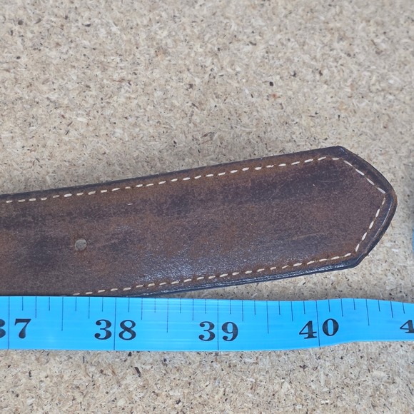 Vintage Brown Oil Tanned Leather Western boho Belt Turquoise Buckle‎ USA 36